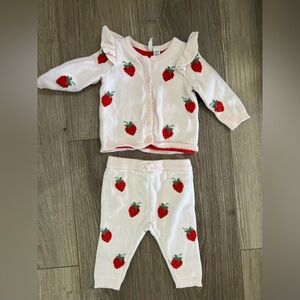 Janie and Jack Cream and Red Strawberry set 3-6 months